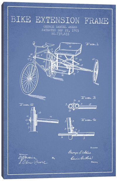 G.W. Akers Bike Extension Frame Patent Sketch (Light Blue) Canvas Art Print - Bicycle Art