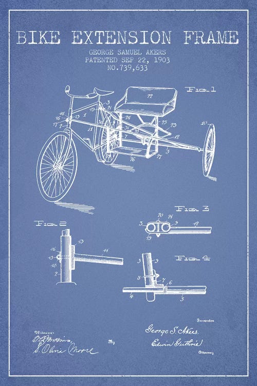 G.W. Akers Bike Extension Frame Patent Sketch (Light Blue)