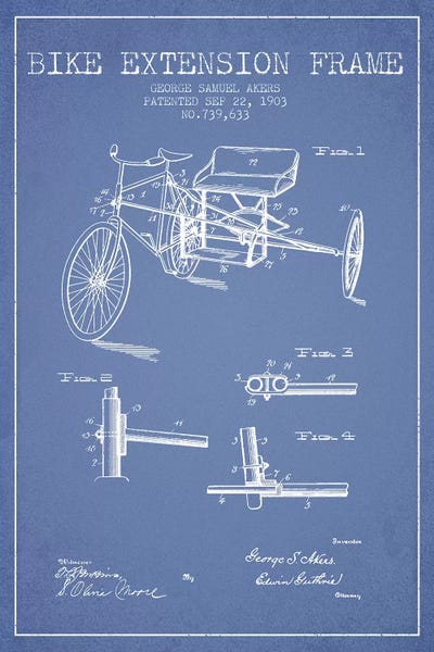 Sports Blueprints: G.W. Akers Bike Extension Frame Patent Sketch (Light Blue) by Aged Pixel