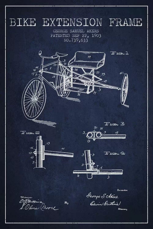 G.W. Akers Bike Extension Frame Patent Sketch (Navy Blue)