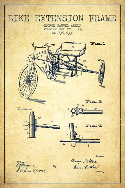 G.W. Akers Bike Extension Frame Patent Sketch (Vintage)