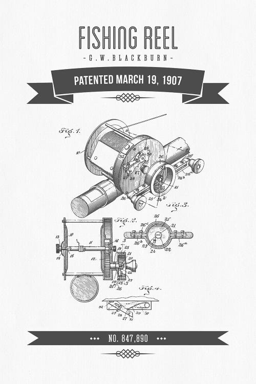 G.W. Blackburn Fishing Reel Patent Sketch Retro (Charcoal)