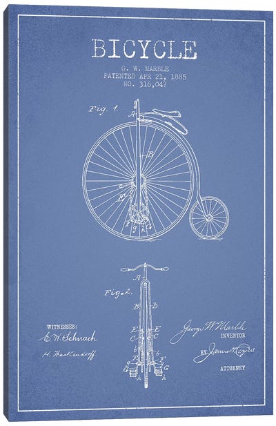 G.W. Marble Bicycle Patent Sketch (Light Blue) Canvas Art Print - Bicycle Art