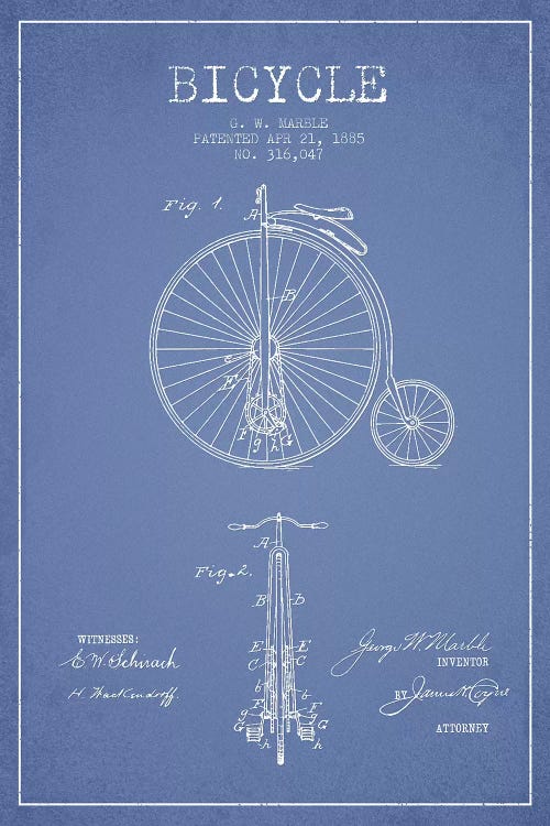 G.W. Marble Bicycle Patent Sketch (Light Blue) by Aged Pixel wall art