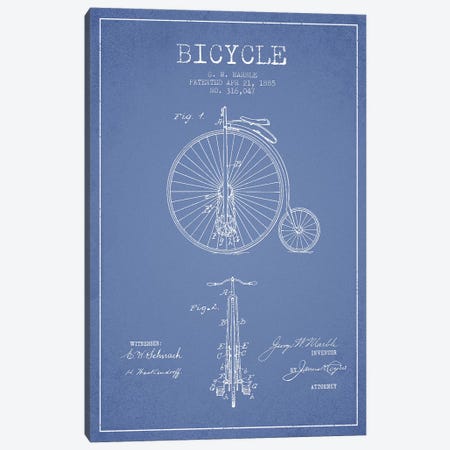 G.W. Marble Bicycle Patent Sketch (Light Blue) Canvas Print #ADP2927} by Aged Pixel Canvas Art
