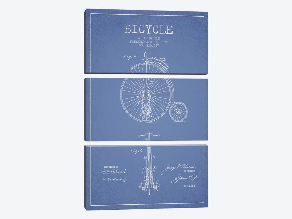 G.W. Marble Bicycle Patent Sketch (Light Blue) 3-piece Art Print