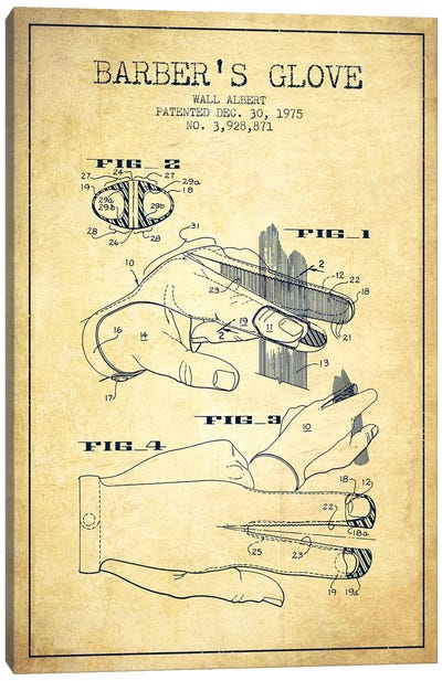 Barber's Glove Vintage Patent Blueprint Canvas Art Print - Beauty & Personal Care Blueprints