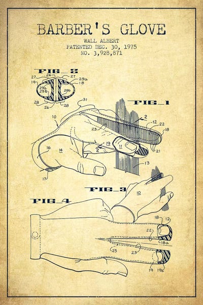 Beauty & Personal Care Blueprints: Barber's Glove Vintage Patent Blueprint by Aged Pixel