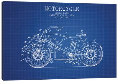 George Pamer Motorcycle Patent Sketch (Blue Grid) Canvas Art Print - Aged Pixel: Motorcycles