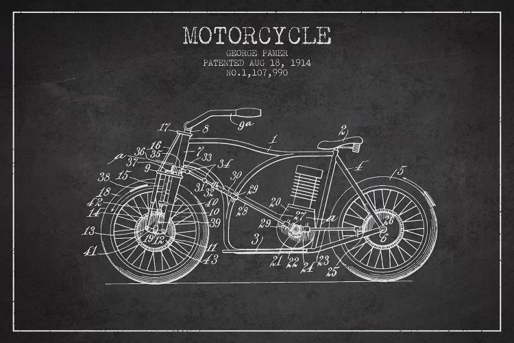 George Pamer Motorcycle Patent Sketch (Charcoal)