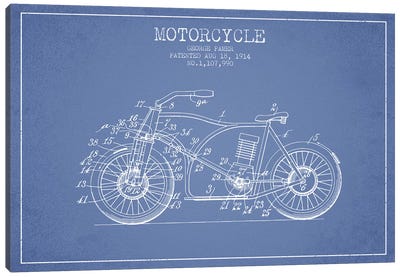 George Pamer Motorcycle Patent Sketch (Light Blue) Canvas Art Print - Motorcycle Blueprints