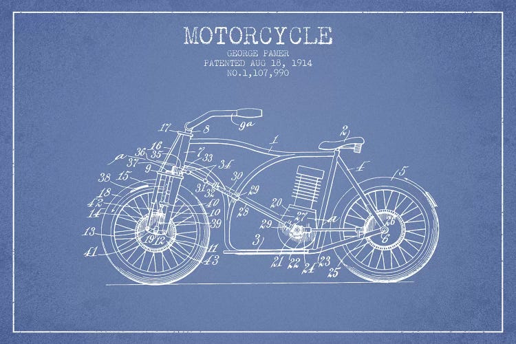 George Pamer Motorcycle Patent Sketch (Light Blue) by Aged Pixel wall art