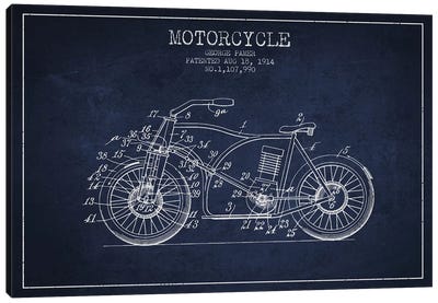 George Pamer Motorcycle Patent Sketch (Navy Blue) Canvas Art Print - Aged Pixel: Motorcycles