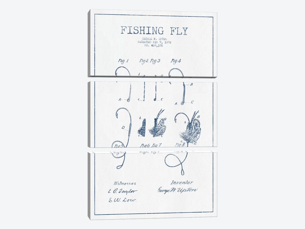 George W. Upton Fishing Fly Patent Sketch (Ink) by Aged Pixel 3-piece Canvas Wall Art