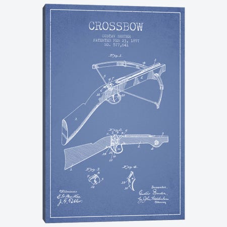 Gustav Bruder Crossbow Patent Sketch (Light Blue) Canvas Print #ADP2938} by Aged Pixel Canvas Art