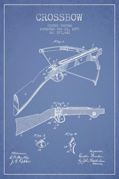 Weapon Blueprints: Gustav Bruder Crossbow Patent Sketch (Light Blue) by Aged Pixel