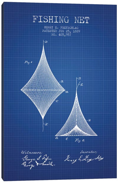 H.E. Freyschlag Fishing Net Patent Sketch (Blue Grid) Canvas Art Print