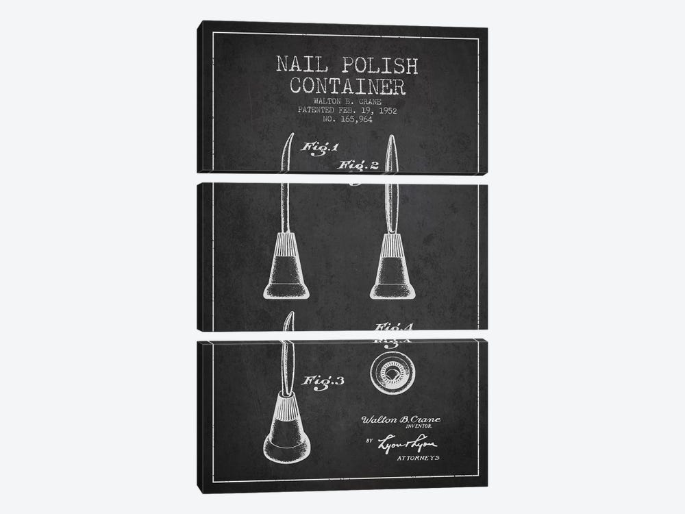 Container Nail Polish Charcoal Patent Blueprint by Aged Pixel 3-piece Canvas Wall Art