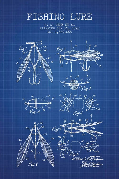 H.G. Gere, et al. Fishing Lure Patent Sketch (Blue Grid)