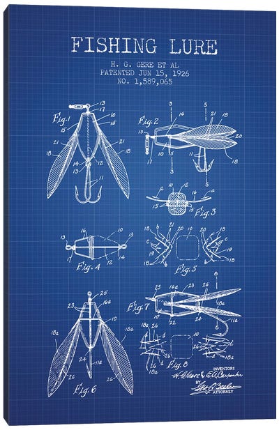 H.G. Gere, et al. Fishing Lure Patent Sketch (Blue Grid) Canvas Art Print