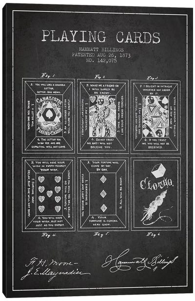 Hammatt Billings Playing Cards Patent Sketch (Charcoal) Canvas Art Print - Blueprints & Patent Sketches