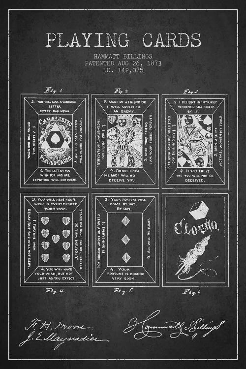 Hammatt Billings Playing Cards Patent Sketch (Charcoal)