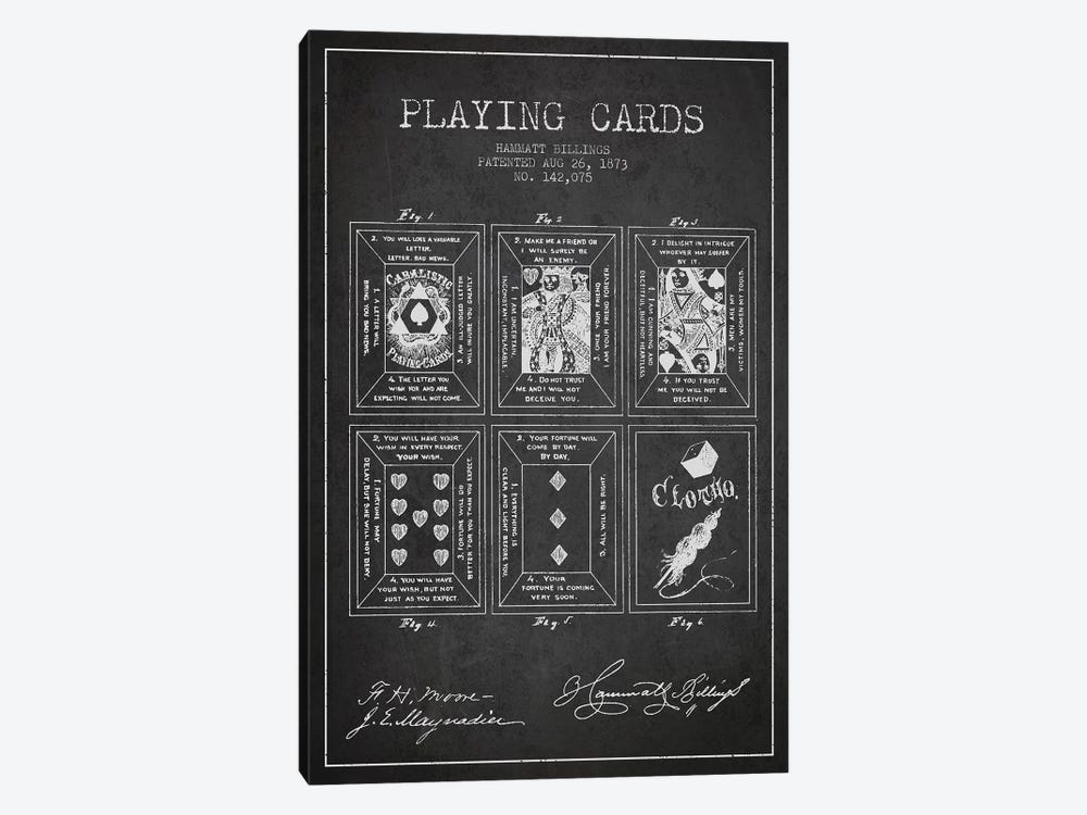 Hammatt Billings Playing Cards Patent Sketch (Charcoal) 1-piece Canvas Art Print