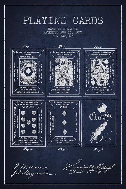 Hammatt Billings Playing Cards Patent Sketch (Navy Blue)