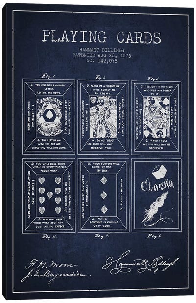 Hammatt Billings Playing Cards Patent Sketch (Navy Blue) Canvas Art Print - Gambling Art
