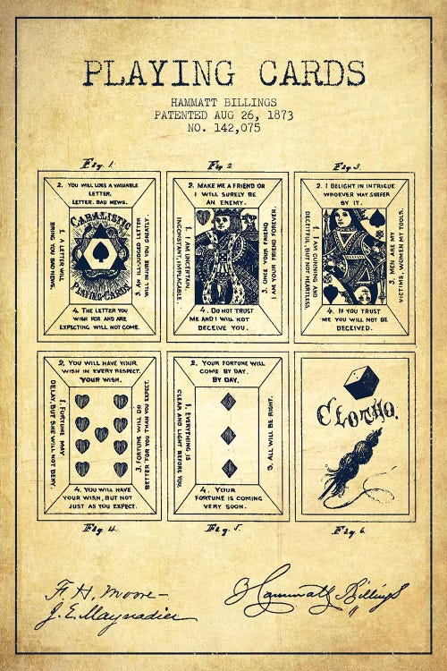 Hammatt Billings Playing Cards Patent Sketch (Vintage)