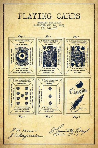 Toy & Game Blueprints: Hammatt Billings Playing Cards Patent Sketch (Vintage) by Aged Pixel