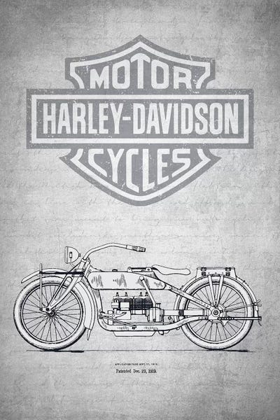 Harley-Davidson Motorcycles (Gray Vintage) I by Aged Pixel metal wall art