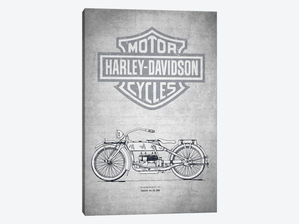 Harley-Davidson Motorcycles (Gray Vintage) I by Aged Pixel 1-piece Canvas Art