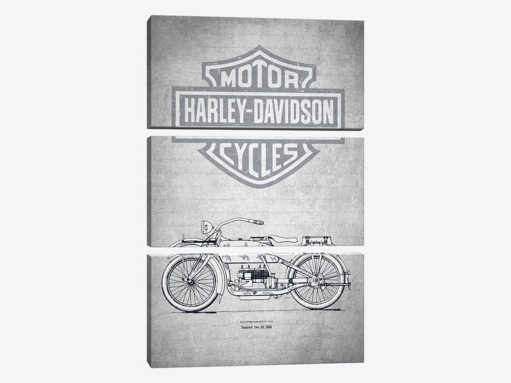 Harley-Davidson Motorcycles (Gray Vintage) I by Aged Pixel 3-piece Canvas Artwork