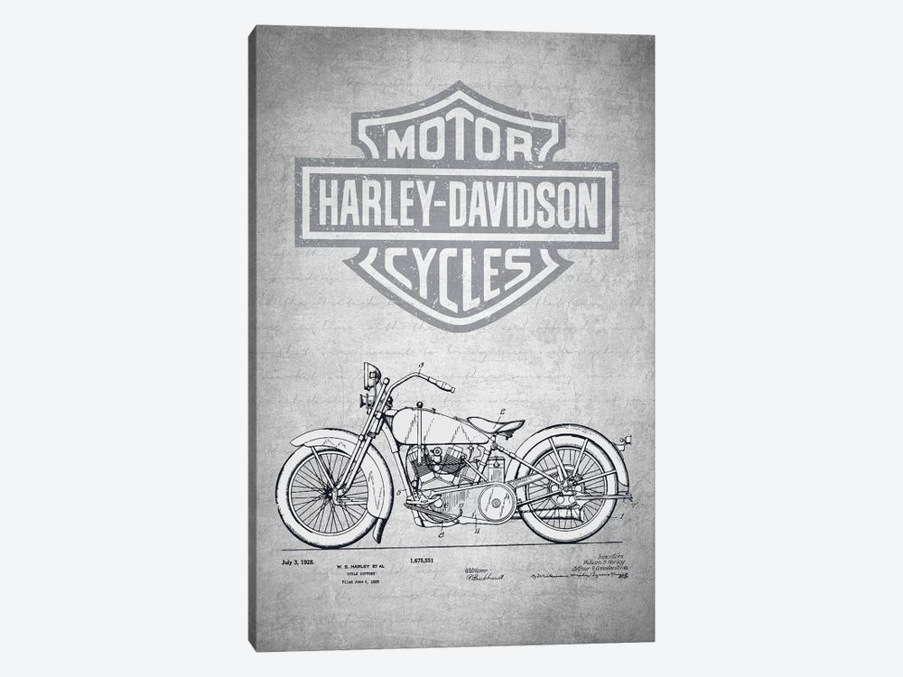 Harley-Davidson Motorcycles (Gray Vintage) II by Aged Pixel 1-piece Art Print