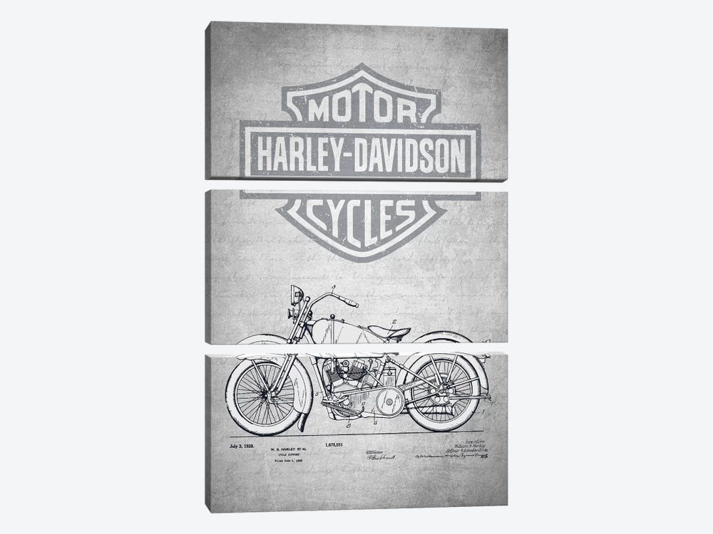 Harley-Davidson Motorcycles (Gray Vintage) II by Aged Pixel 3-piece Canvas Print