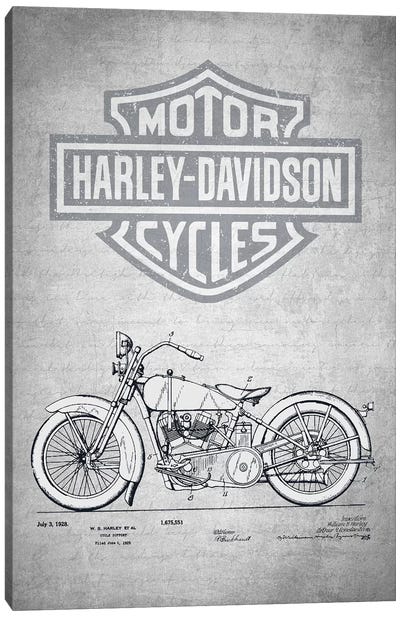 Harley-Davidson Motorcycles (Gray Vintage) II Canvas Art Print - Aged Pixel