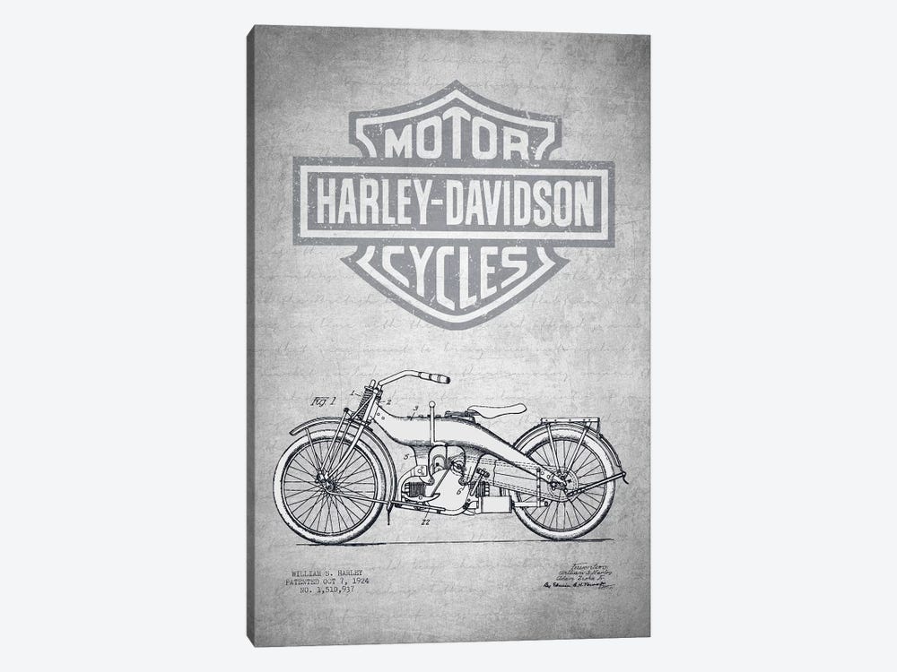 Harley-Davidson Motorcycles (Gray Vintage) III by Aged Pixel 1-piece Canvas Wall Art