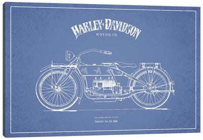 Harley-Davidson Motorcycles (Light Blue) I Canvas Art Print - Motorcycle Blueprints