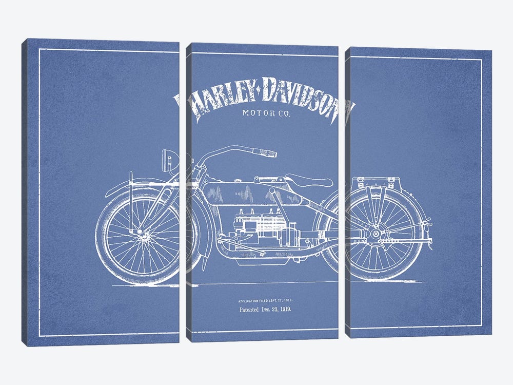 Harley-Davidson Motorcycles (Light Blue) I by Aged Pixel 3-piece Art Print