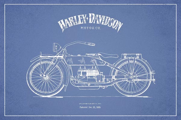Motorcycle Blueprints: Harley-Davidson Motorcycles (Light Blue) I by Aged Pixel