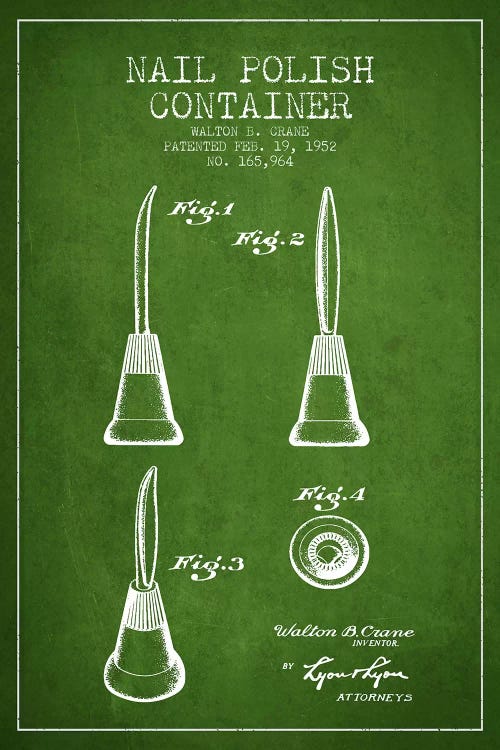 Container Nail Polish Green Patent Blueprint by Aged Pixel wall art