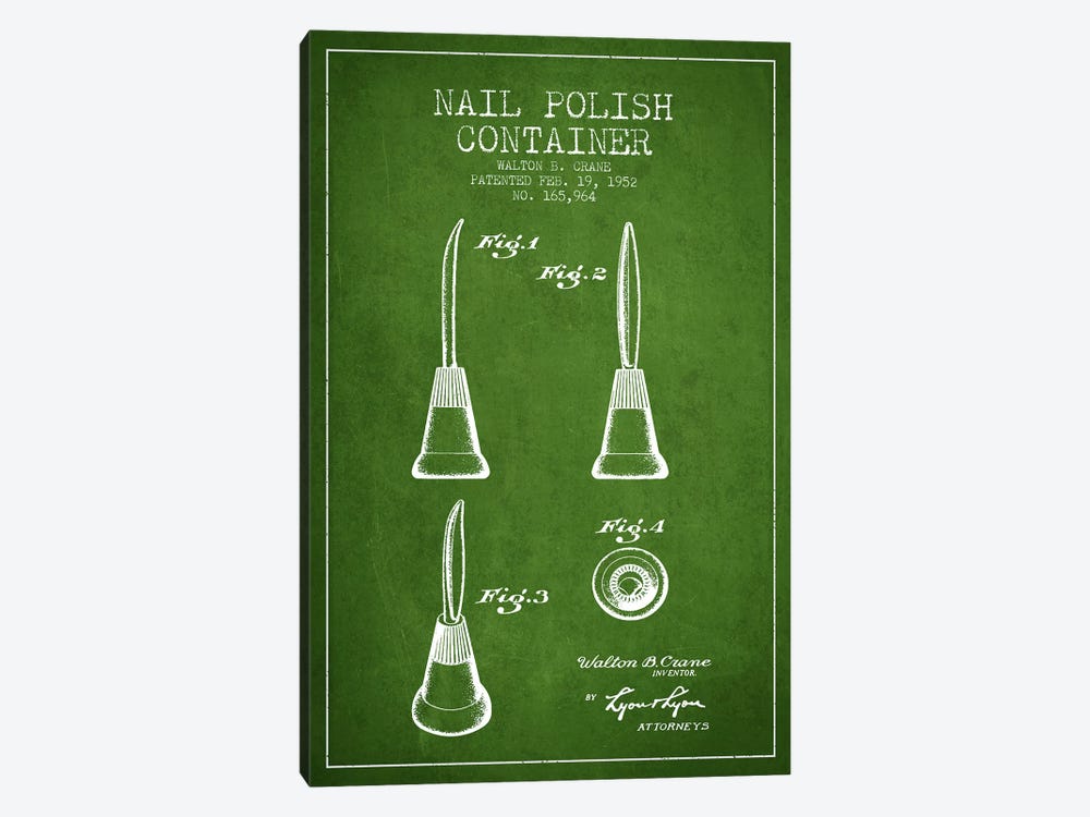 Container Nail Polish Green Patent Blueprint by Aged Pixel 1-piece Art Print