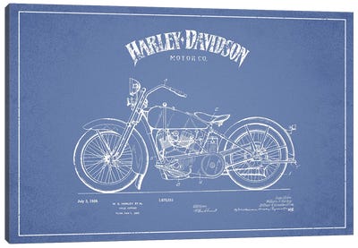 Harley-Davidson Motorcycles (Light Blue) II Canvas Art Print - Motorcycle Blueprints