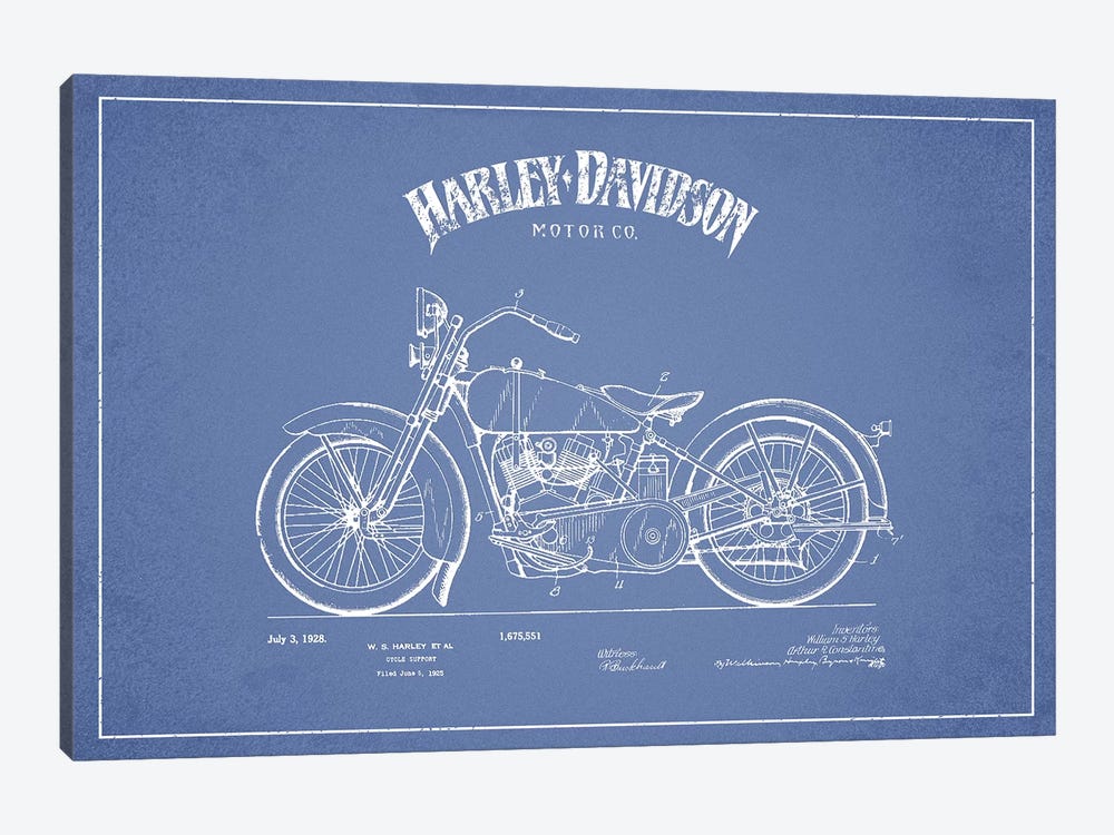 Harley-Davidson Motorcycles (Light Blue) II by Aged Pixel 1-piece Canvas Print