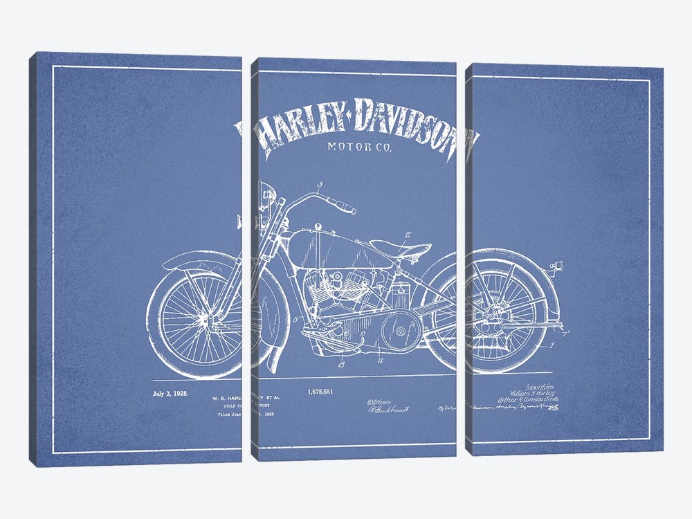 Harley-Davidson Motorcycles (Light Blue) II by Aged Pixel 3-piece Canvas Print