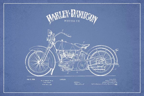 Motorcycle Blueprints: Harley-Davidson Motorcycles (Light Blue) II by Aged Pixel