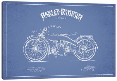 Harley-Davidson Motorcycles (Light Blue) III Canvas Art Print - Motorcycle Blueprints