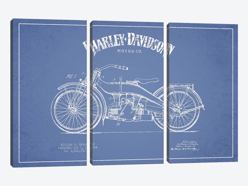 Harley-Davidson Motorcycles (Light Blue) III by Aged Pixel 3-piece Canvas Art
