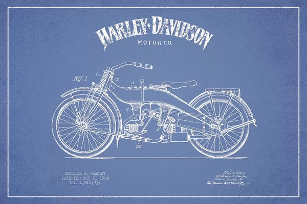 Motorcycle Blueprints: Harley-Davidson Motorcycles (Light Blue) III by Aged Pixel
